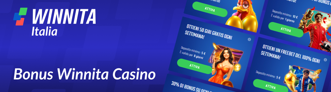 Winnita Italia - Elenco dei Bonus Disponibili - Bonus di Benvenuto e altro ancora